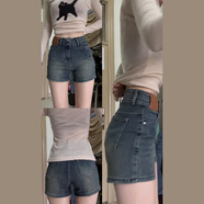 冶芷復古藏肉牛仔短褲女2025夏季彈力小個(gè)子梨形身材a字熱褲 復古高腰牛仔短褲黃泥色 L