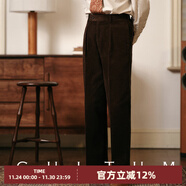 CULTUM純棉燈芯絨復古學(xué)院風(fēng)直筒高腰單褶休閑褲男士純色長(cháng)褲西裝褲子 巧克力 29