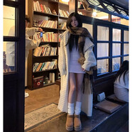 小紅書(shū)爆款慵懶風(fēng)軟糯大翻領(lǐng)毛衣開(kāi)衫外套女秋冬寬松長(cháng)款過(guò)膝粗線(xiàn) 白色[高顏值毛衣清單/汕頭毛衣/ L 均碼