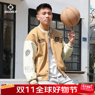 準(zhǔn)者棒球服外套男女春夏美式復(fù)古PU皮袖刺繡潮流百搭寬松運(yùn)動(dòng)夾克開衫 卡其色 XL (180)