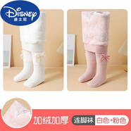 迪士尼寶寶打底褲連褲襪加絨加厚秋冬款兒童打底襪可開(kāi)襠女童嬰兒連體襪 官方旗艦白色+粉色【加絨大蝴蝶結】 170 2XL 建議高115-125cm