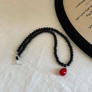 梅派歐美風(fēng)水滴吊墜串珠項鏈簡(jiǎn)約百搭氣質(zhì)美拉德鎖骨鏈SN6919 黑色串珠項鏈