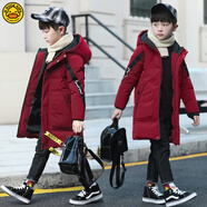 G.duck2025男童冬款新款棉衣加厚中長(cháng)款男孩棉襖加絨韓版中大童棉服 紅色 150 cm
