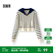 森馬（Semir）針織開(kāi)衫女短款海軍領(lǐng)溫柔系春2025新款文藝寬松條紋衫少女感 白藍色調00318 XS 150/76A
