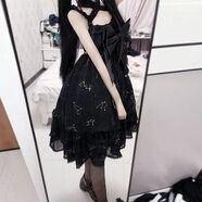 【黑貝殼裙子】小個(gè)子燙金星座蝴蝶結設計日常lolita裙黑色連衣裙 黑貝殼燙金連衣裙 XS