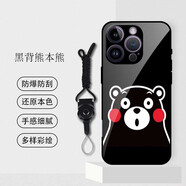 京營(yíng)iPhone17pro 16 16e 15 14 13 12 11 玻璃手機殼鏡面防刮鋼化卡通保護套se2 XR XS XSMAX手機套定 黑背熊本熊 iPhone17