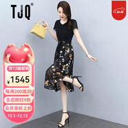 TJQ奢侈高檔品牌連衣裙女2025夏季新款小個(gè)子氣質(zhì)洋氣修身碎花裙子 黑色【禮盒包裝】 XL 【推薦116-125斤】