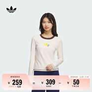 adidas街頭風(fēng)修身運動(dòng)上衣圓領(lǐng)長(cháng)袖T恤女秋季阿迪達斯官方三葉草 奇妙白   XS