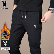 花花公子（PLAYBOY）褲子男秋冬季休閑褲男士潮流寬松彈力小腳長(cháng)褲男裝 黑色 32