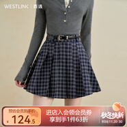 西遇復古格紋百褶裙女2025秋季學(xué)院風(fēng)百搭高腰A字短裙半身裙 寶藍色 L (28)