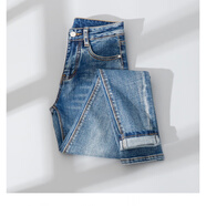 ANTCITY 202025秋冬款復古薄絨彈力緊身小腳牛仔九分褲女高腰修身抓絨鉛筆褲 復古藍薄絨(長(cháng)褲) 25