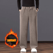 【設計師款】雪尼爾保暖休閑褲秋冬加絨加厚闊腿褲彈力商務(wù)西褲 大地色（冬季加絨） 均碼 L (建議130-145斤)