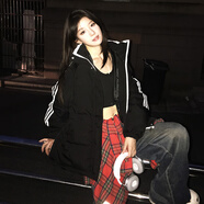 國潮原創(chuàng  )美式條紋立領(lǐng)棉服面包服女情侶寬松冬季加厚棉衣外套 黑色 S 建議110斤內