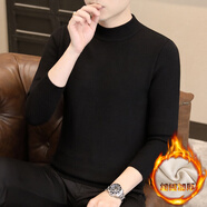 七匹狼（SEPTWOLVES）一體絨半高領(lǐng)毛衣男秋冬季加絨加厚純色潮流保暖中領(lǐng)針織衫打底衫 8099黑色 L 建議111-125斤