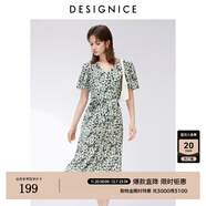 迪賽尼斯（DESIGNICE）2024夏季新款氣質(zhì)優(yōu)雅法式茶歇系長(cháng)裙短袖V領(lǐng)碎花連衣裙 花色 S