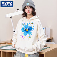 MZWZ連帽衛衣女2025冬季新款寬松百搭印花上衣外套長(cháng)袖t 白色 390 5XL 190-200斤