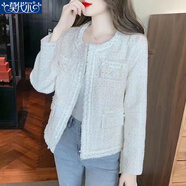 莫代爾小香風(fēng)外套女春秋冬2025年新款小個(gè)子法式氣質(zhì)名媛高級感上衣短款 米白 常規 M