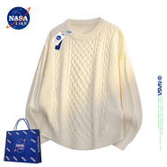 NASALIKE官方潮牌毛衣男秋冬季圓領(lǐng)內搭保暖上衣提花外套針織衫冬裝毛線(xiàn)衣 米白色 L (推薦100-120斤)