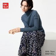 優(yōu)衣庫女裝精紡美利奴羊毛羅紋兩翻領(lǐng)針織衫/長(cháng)袖毛衣新款478337 68 深藍色 XL