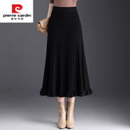 皮爾卡丹（pierre cardin）氣質(zhì)木耳邊毛線(xiàn)裙子半身裙女秋冬新款高腰顯瘦中長(cháng)針織裙洋氣百搭 黑色 均碼 體重90~160斤