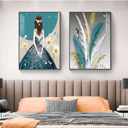 詠幻床頭墻面裝飾畫(huà)臥室雙聯(lián)掛畫(huà)溫馨房間背景墻壁畫(huà) H款（一套兩幅畫(huà)）-羽眾同 大韓烤瓷水晶膜（光滑明亮） 40x60cm（掛1.5米床） 黑色框[鋁合金畫(huà)框+經(jīng)典百搭]