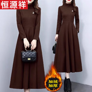恒源祥加絨加厚連衣裙女秋冬季新款媽媽收腰顯瘦高級感氣質(zhì)紅色打底裙子 咖啡色【歐美裙子/2024年新款/高級感/高端精致 M 【建議90-105斤】