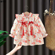 周歲禮服女寶寶春秋薄女寶寶連衣裙女童旗袍公主裙嬰兒秋裝漢服裙子洋氣一周歲抓周禮服 紅色 滿(mǎn)兔旗袍長(cháng)袖 80