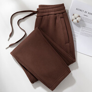 UNAE加絨咖啡色直筒大碼長(cháng)褲寬松冬季2025女運動(dòng)褲加厚衛褲女棉質(zhì)新款 咖啡色（加絨款長(cháng)褲） S