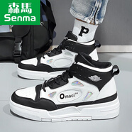 森馬高幫帆布鞋男冬季2025新款休閑板鞋男款內增高小白鞋運動(dòng)老爹鞋男 黑色【主圖款】 40 標準運動(dòng)鞋碼