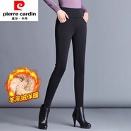 皮爾卡丹（pierre cardin）品牌冬季打底褲女加絨加厚一體褲外穿黑色高腰彈力大碼小腳褲長(cháng)褲 黑色長(cháng)褲【羊羔絨】冬季厚絨 S 適合【80斤-90斤】