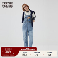 Teenie Weenie【天絲混紡】小熊女秋季元氣時(shí)尚牛仔連體長(cháng)褲背帶褲 中藍色 M (165)