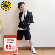 G.duck男童西裝套裝夏季帥氣短袖休閑小童女童小西裝禮服兒童西服三件套 黑色兩件套 140 cm