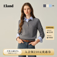 ELAND衣戀毛衣女復古翻領(lǐng)短袖合身顯瘦長(cháng)袖針織衫2025新款 深灰色長(cháng)袖EEKWF89S01 S /160
