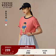 Teenie Weenie【明星同款】小熊女裝T恤夏季新款情侶撞色印花短袖 中粉色 S