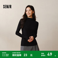 森馬（Semir）長(cháng)袖t恤女短款半高領(lǐng)薄絨輕暖打底衫2024冬新款純色修身抓絨內搭 黑色90001 L