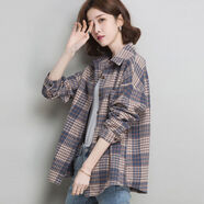 大碼打底褲女加肥加大毛呢格子襯衫女2025春秋新款韓版復古港味寬 藍色 S 100斤以下