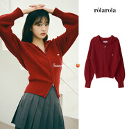 張元英同款 SANSAN韓代 Rolarola 拉煉針織開(kāi)衫外套+百褶半身裙 RED_紅色針織 均碼 *韓國代購不退不換_拍下即默認