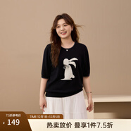 纖莉秀【減齡兔子圖案針織衫】大碼女裝舒適軟糯上衣胖mm秋裝新款3993 黑色 4XL