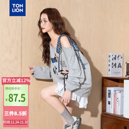 唐獅2025秋季新款斜肩長(cháng)袖T恤女小狗印花綁帶設計小眾露肩上衣潮