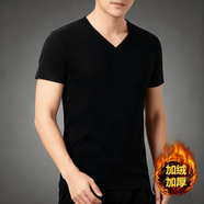 南極人V領(lǐng)冬季短袖男T恤加絨加厚修身保暖內搭純色半袖打底衫體恤上衣 V領(lǐng) 黑色 L 100-120斤