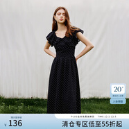 范思藍恩黑色波點(diǎn)顯瘦飛飛袖連衣裙女2024夏季新款小黑裙子12919 黑白波點(diǎn) S