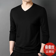 七匹狼夾克專(zhuān)家桑蠶絲男士長(cháng)袖T恤夏季中青年v領(lǐng)純色時(shí)尚休閑透氣男打底衫 黑色V領(lǐng)長(cháng)袖春秋款 M 165【建議90-120斤】