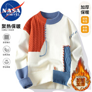 NASA MARVEL針織衫秋冬季加絨休閑圓領(lǐng)潮流毛衣保暖加厚針織衫 橘色加絨 2XL