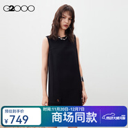 G2000【多面彈性/商場(chǎng)新款】女裝FW25柔軟舒適百搭開(kāi)叉無(wú)袖連衣裙 柔軟彈力-無(wú)袖圓領(lǐng)黑色 XS （32）