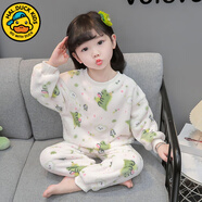 G.DUCKKIDS兒童睡衣珊瑚絨秋冬季女童寶寶冬天加厚保暖女孩可愛(ài)法蘭絨家居服 L082米白色 100 建議90-100cm2-3歲