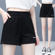 SOVK刺繡短褲女2025夏季新款韓版百搭松緊高腰顯瘦休閑a字闊腿熱褲 黑色 9909 XL 115-125斤