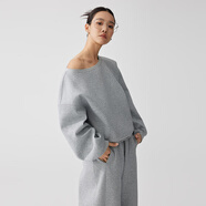 ZZ&FFZzZHANG【別致浪漫】春季時(shí)尚斜領(lǐng)露肩衛衣+休閑空氣彎刀衛衣套裝 花灰斜肩 S