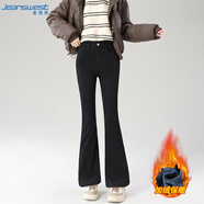 真維斯（JEANSWEST）牛仔褲女冬季加絨加厚修身顯瘦保暖微喇叭長(cháng)褲女黑色加絨S