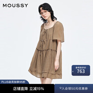 moussy 2025新品甜美收腰一字肩系帶條紋連衣裙028ISA33-4051 065花紋棕色 S