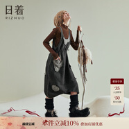 日著(zhù)（rizhuo）日著(zhù)冰川黑羊毛背帶裙2025秋新款寬松趣味拼貼可收腰設計感裙子女 冰川黑 S